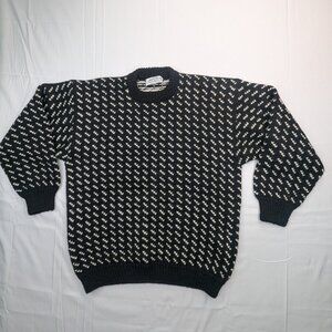 Vintage Norsk Håndstrikk Norwegian Wool Sweater Hand Knit Size XL/ 2XL White Blk